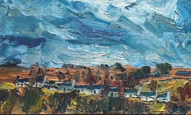 SOUTH ROW CATTERLINE  JANUARY  - Oil on board   61x80cm