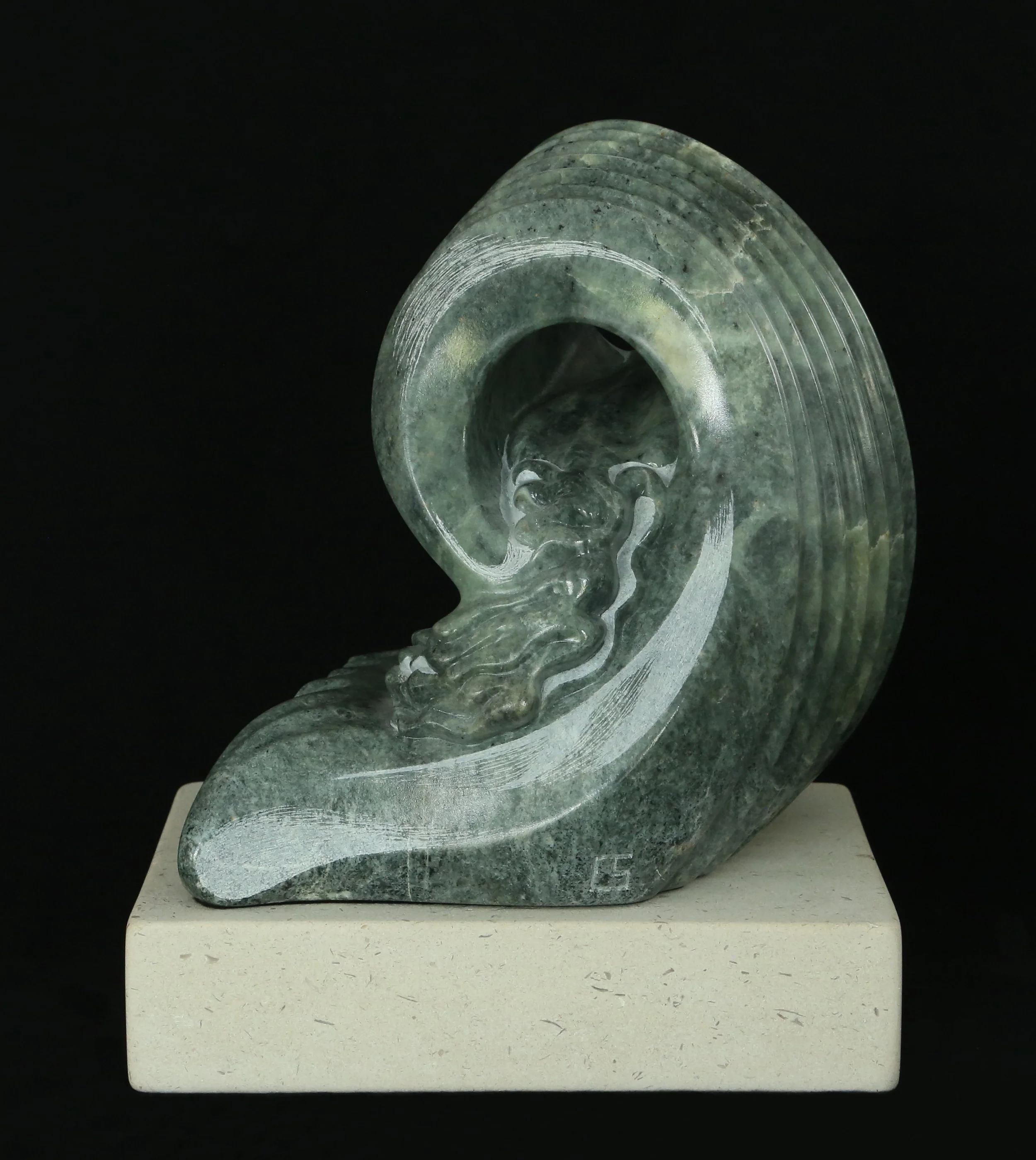 Breaker - Green Soapstone   10 x 8 x 7 inches   on  a Portland Stone Base