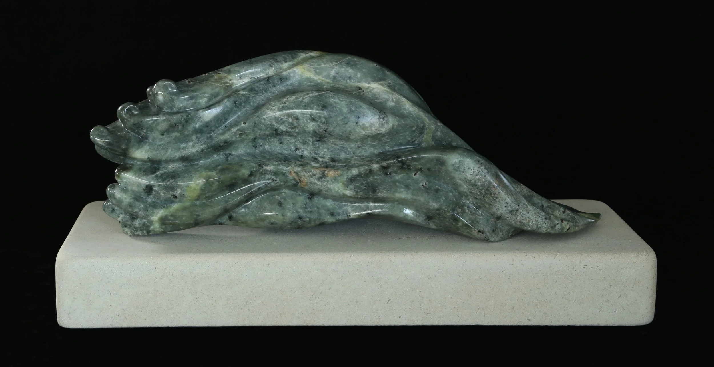 Flow - Green Soapstone with Portland Stone Base