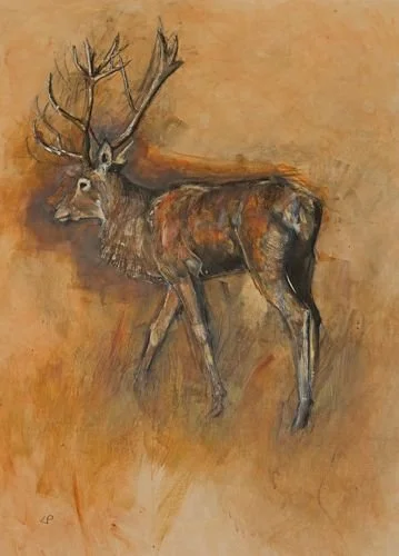 Moving Off (Deer)-£1650- 90 x 66cm - Mixed Medium on Paper (Charcoal acrylic collage) - Framed & Glazed