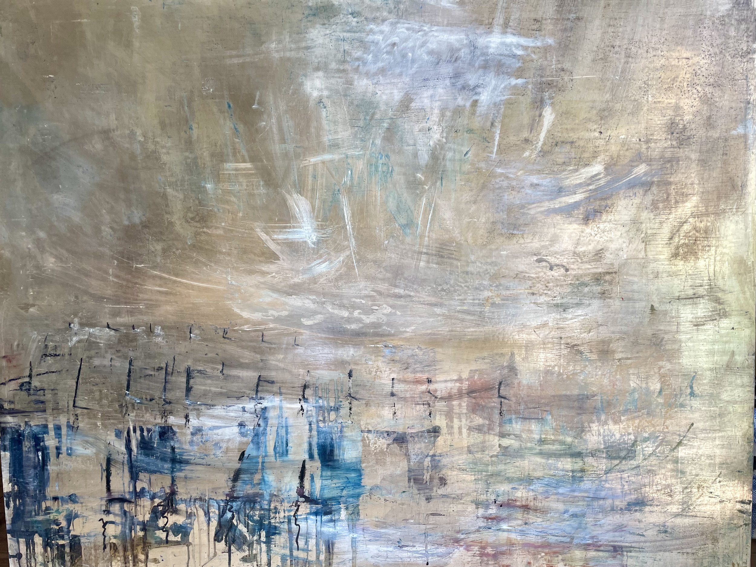 AMONGST THE WAVES £8500 120x50cm  Silver Gilded Wood Panel