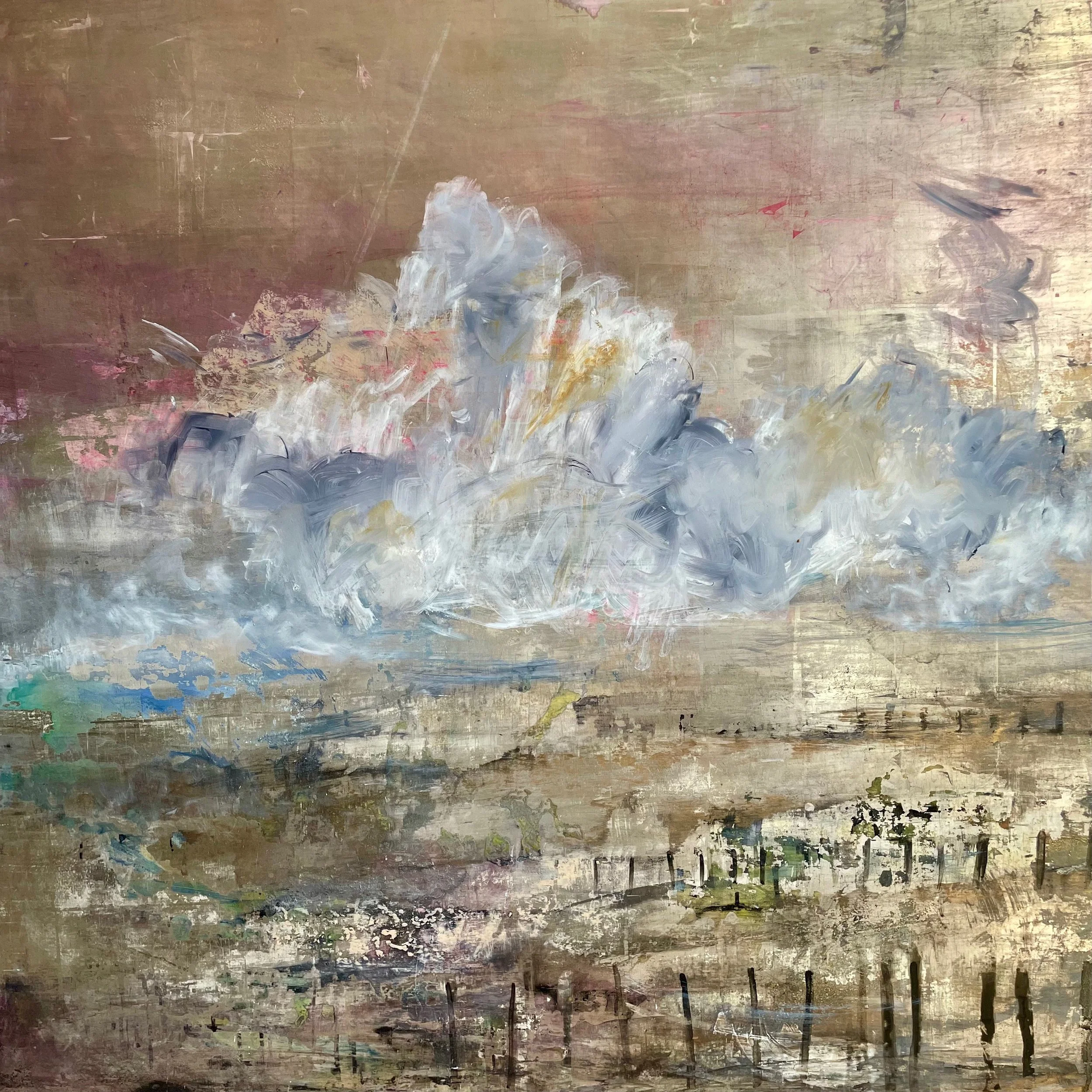 SHADOWLANDS  £4495 100x100cm   Water Gilded Silver Leaf Panel 