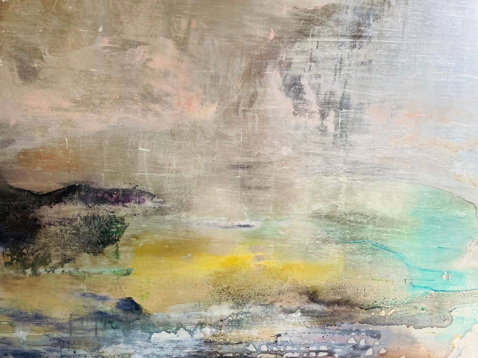 GOLDEN BAY  £5500 100x120  Silver Leaf Water Gilded Painting on Wood Panel  