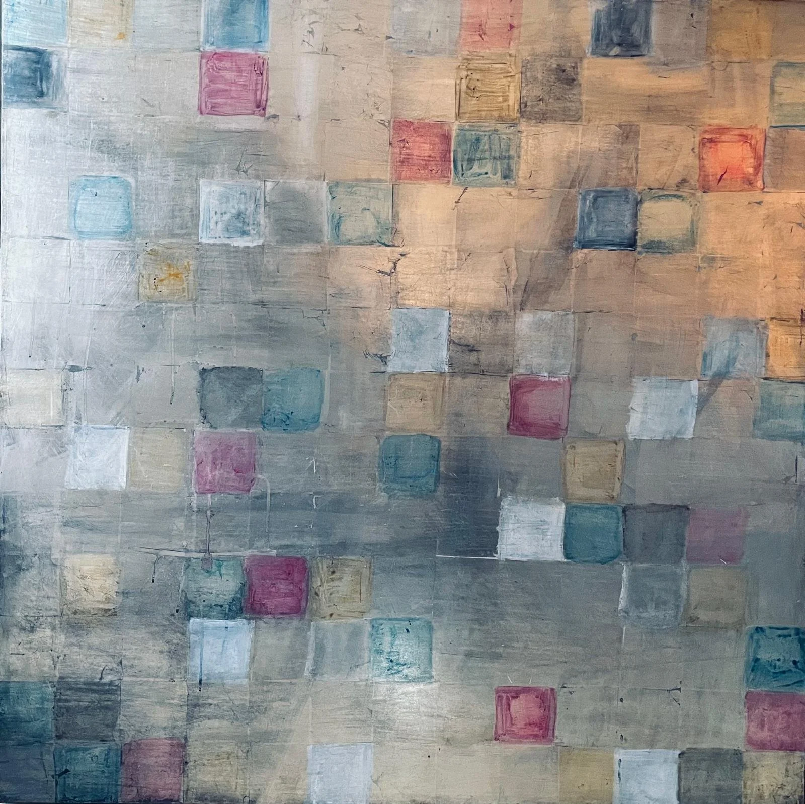 HARMONY £4,995.  100x100cm Water Gilded Silver Leaf Wood Panel