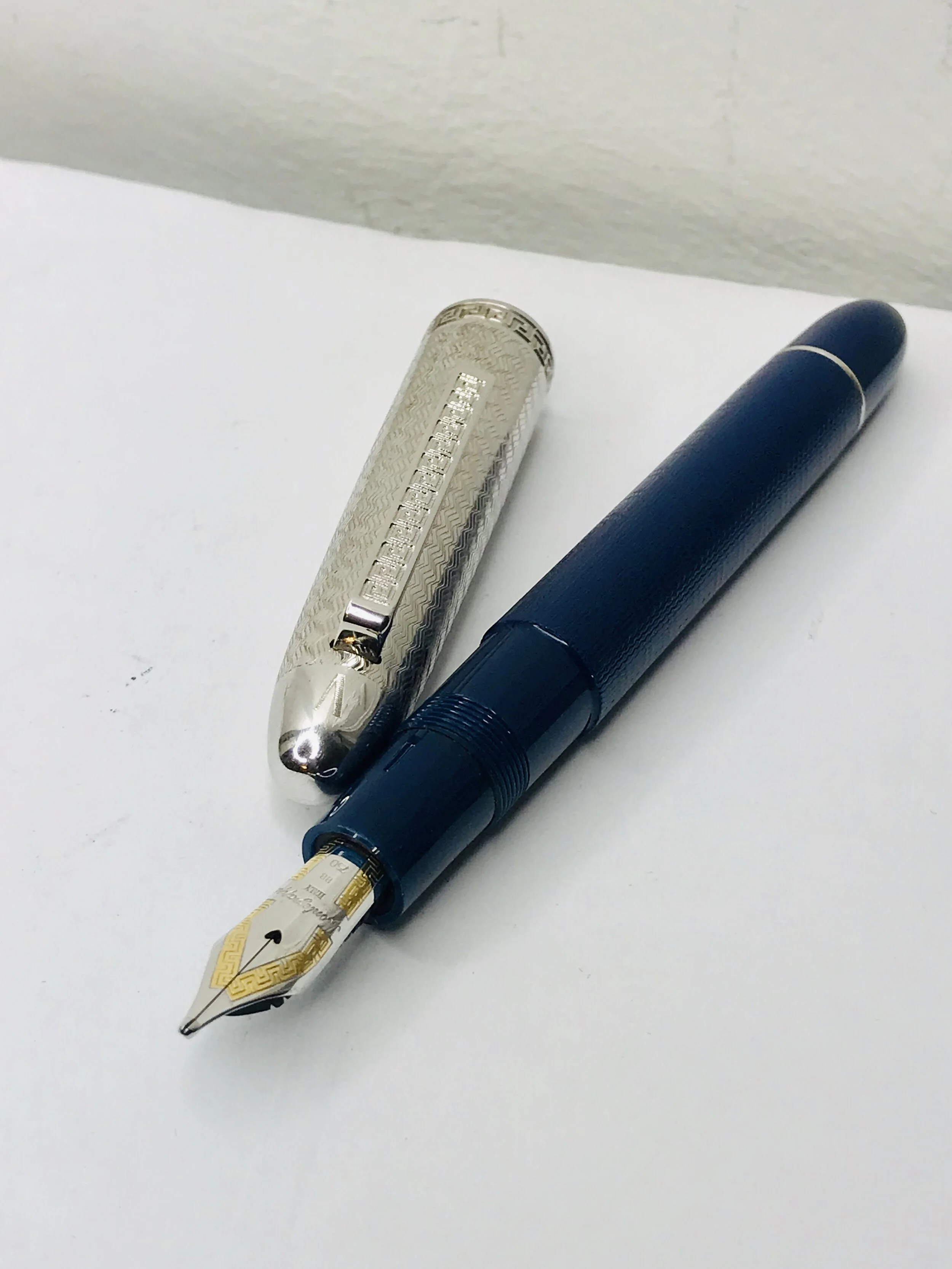 Omas Ogiva Versace Blue Guilloche-Silver Cap Prototype Fountain Pen.