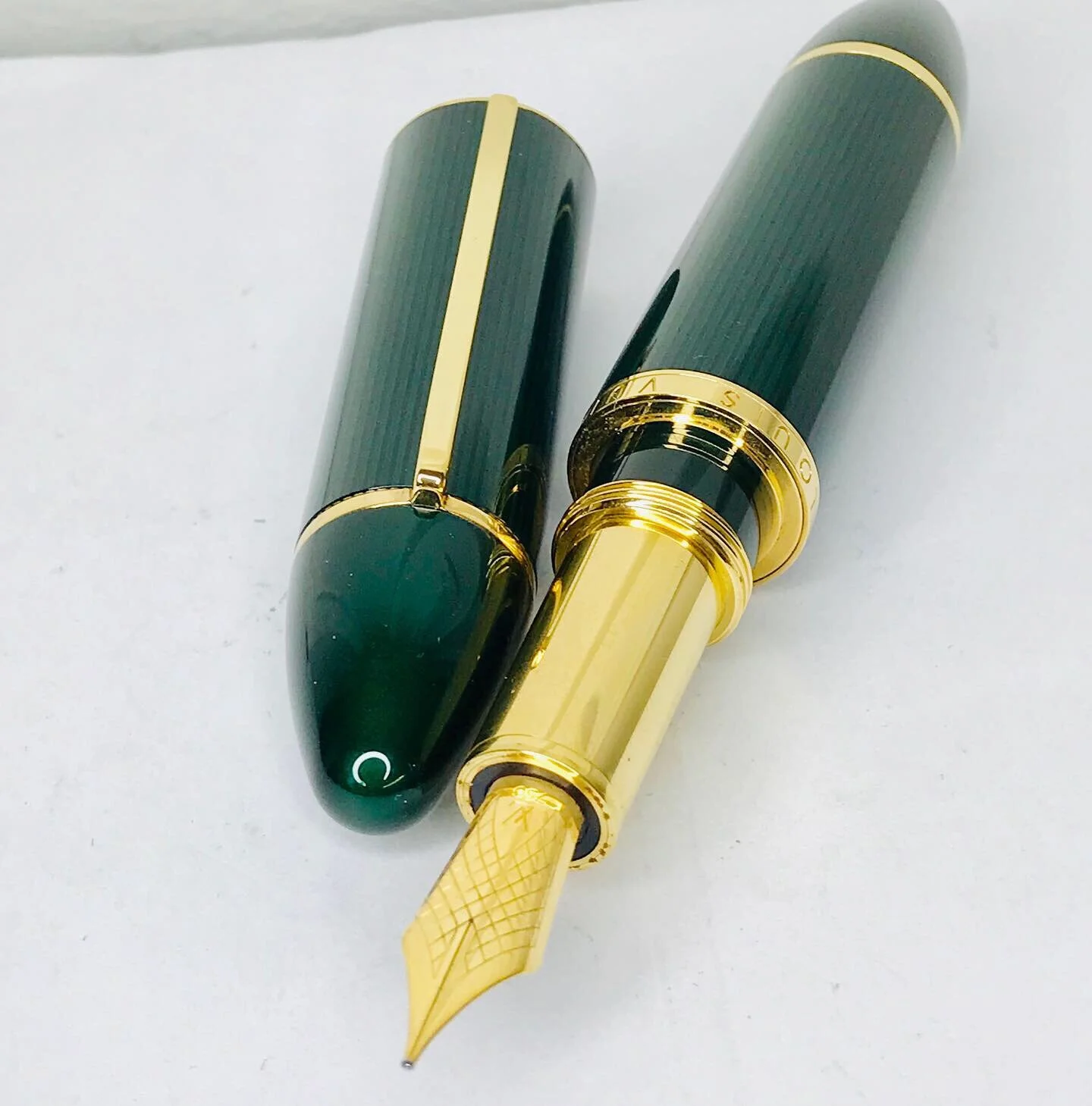 Louis Vuitton Cargo Green Lacquer Striped Fountain Pen.(M)