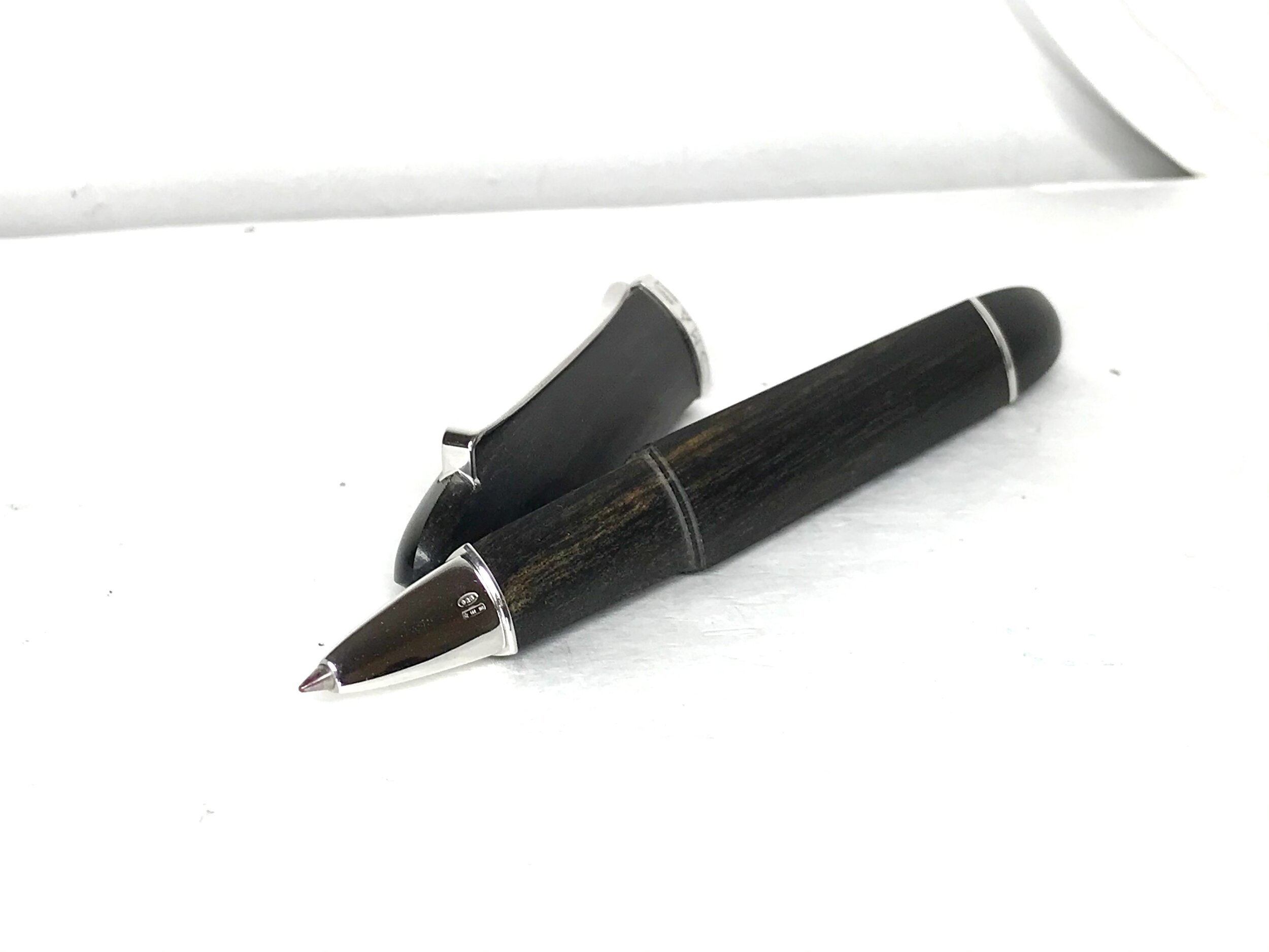Omas 360 Ebony Wood Rollerball Pen with Sterling Silver Trims