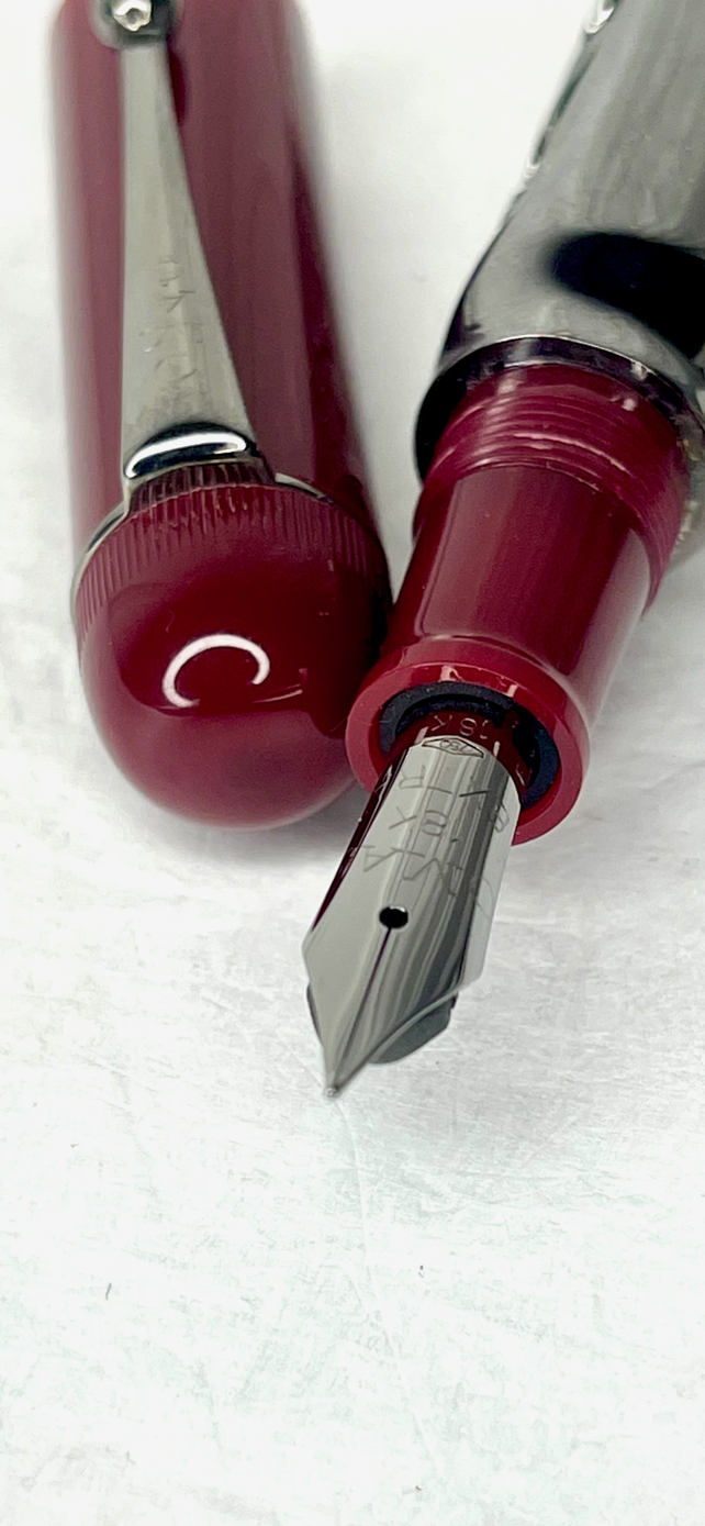 Pick Pen Co. Fountain Pen Pencil Set - Burgundy Marble, Full Size, Flexible  #6 Nib (Excellent in Box, Restored)
