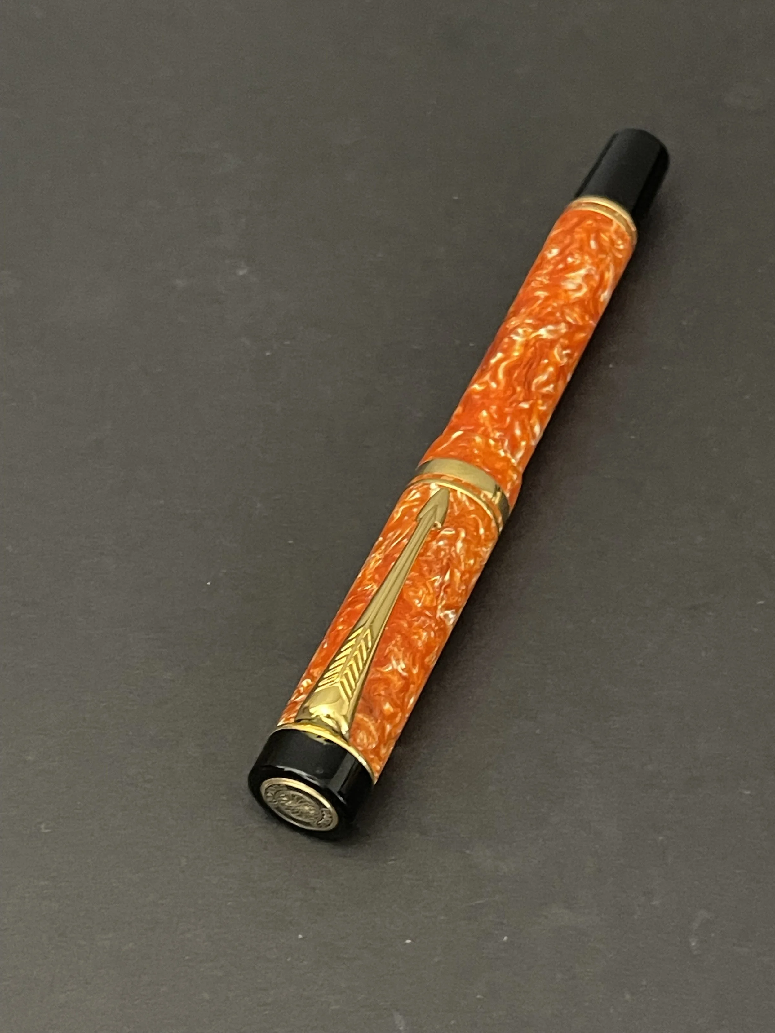 Very Rare Parker Duofold Marble Orange Fountain Pen, Pencil and a 
