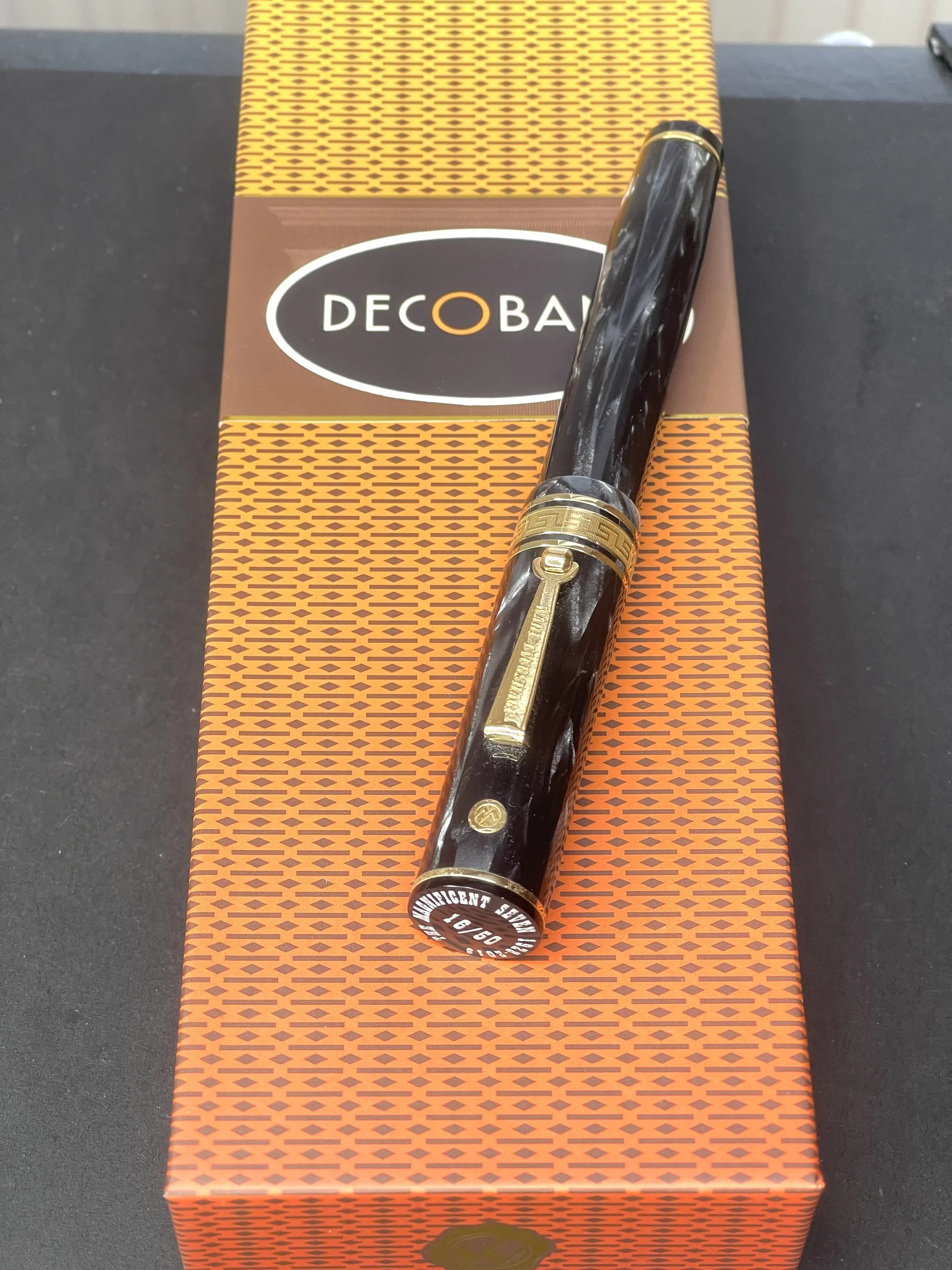 Rare Wahl Eversharp Decoband Oversized Limited Edition Magnificent Seven Fountain Pen in Grey Pearl Celluloid