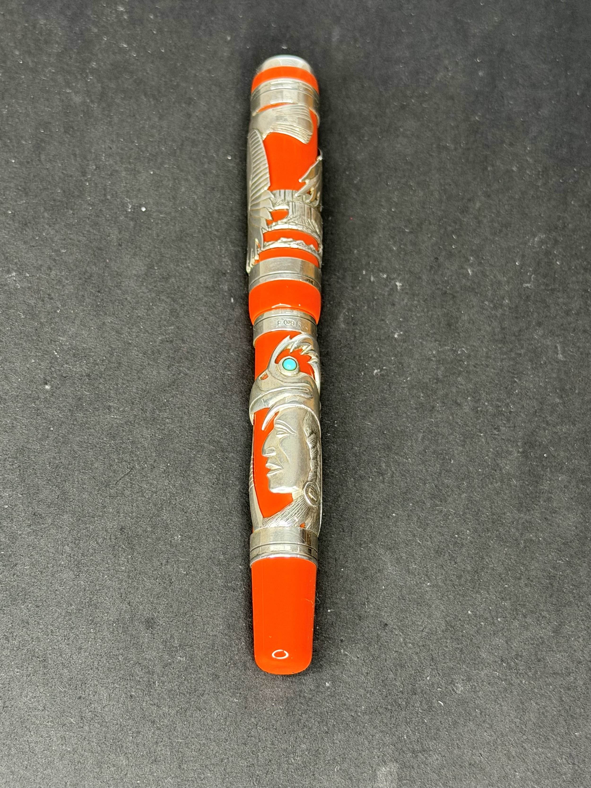 Rare Paul Rossi Eagle Warrior Chief Sterling Silver Overlay Fountain Pen (Clip less)