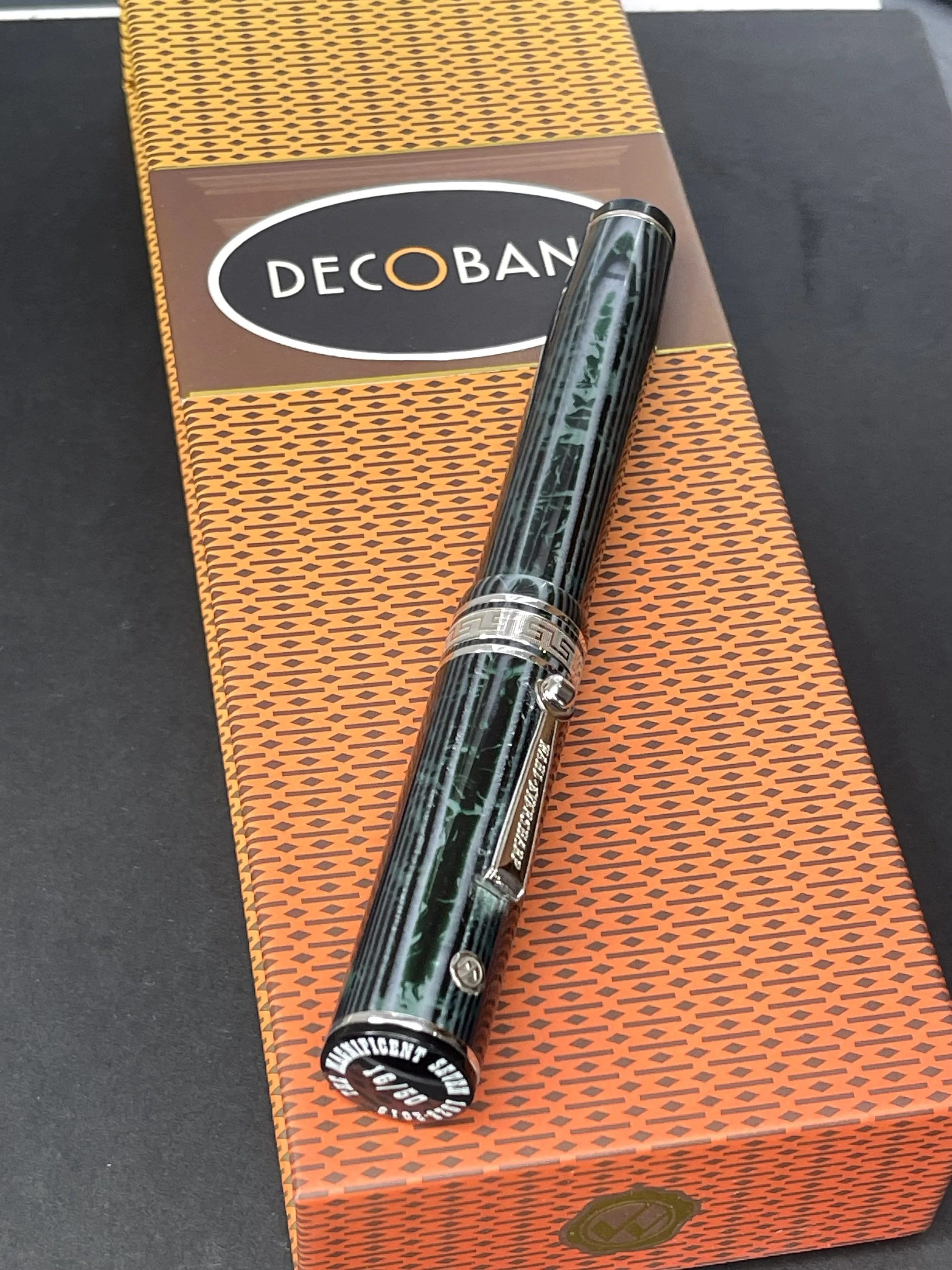 Rare Wahl Eversharp Decoband Oversized Limited Edition Magnificent Seven Fountain Pen in Arco Verde Celluloid