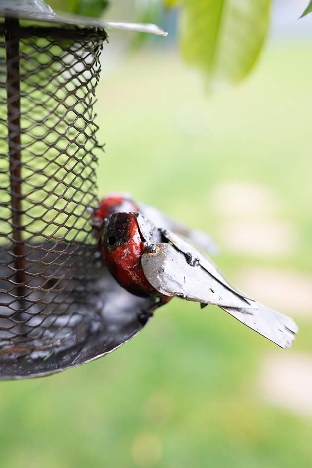 Recycled metal bird feeder garden ornament