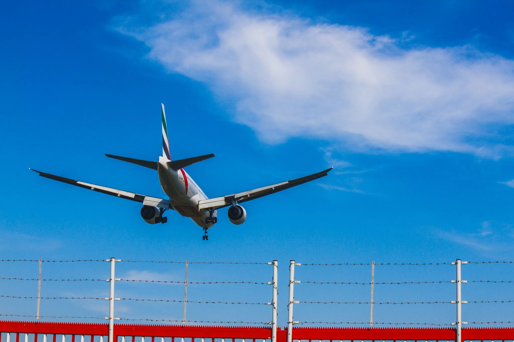 Emirates aircraft landing in Athens International Airport