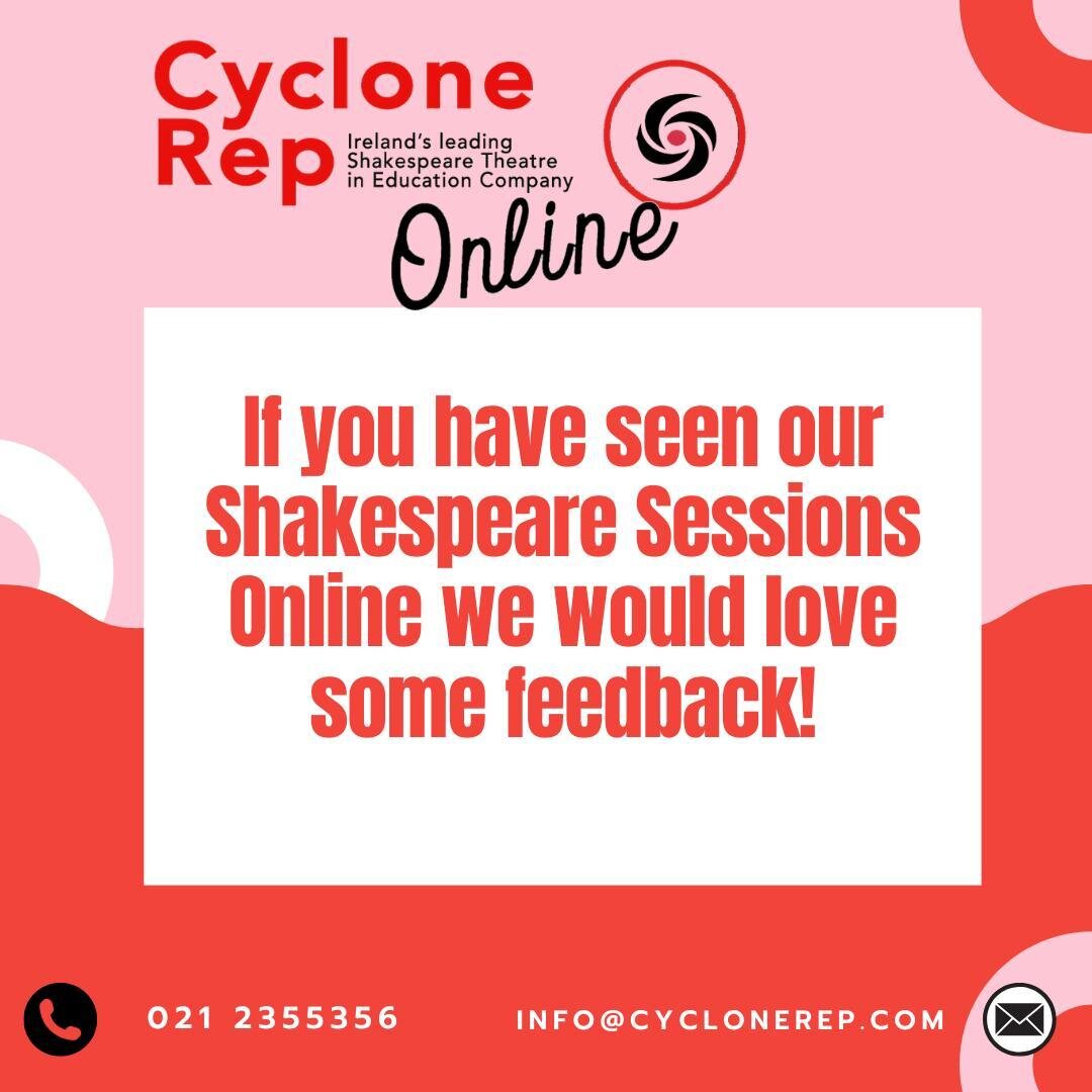 We would love some feedback if you have seen our Shakespeare Sessions Online. Click the link in our bio to give us some feedback. Contact us on 021 2355356 or info@cyclonrep.com #Feedback