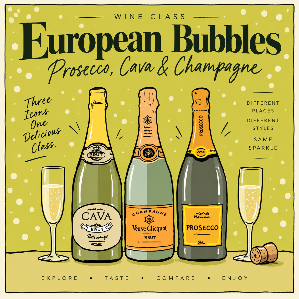 European Bubbles: Prosecco, Champagne &amp; Cava