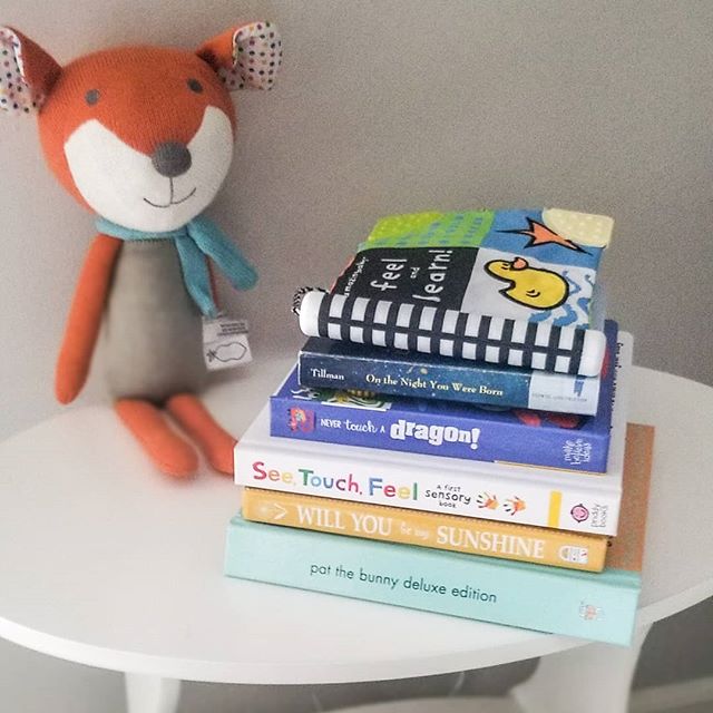 New blog post up about our current favorite books! (Link in bio) Harris enjoys a book before nap time if he's a little upset or not quite at the sleepy level he needs to be at. At almost five months, it's mostly touch and feel books. What books are y