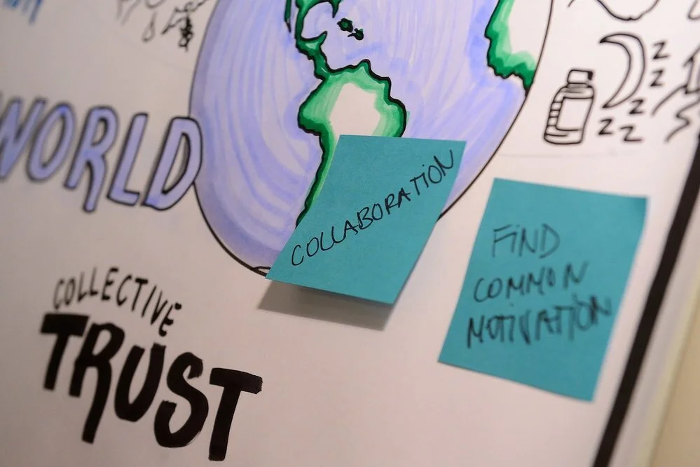 Ideas from participants are transcribed onto a knowledge wall by Lizard Brain