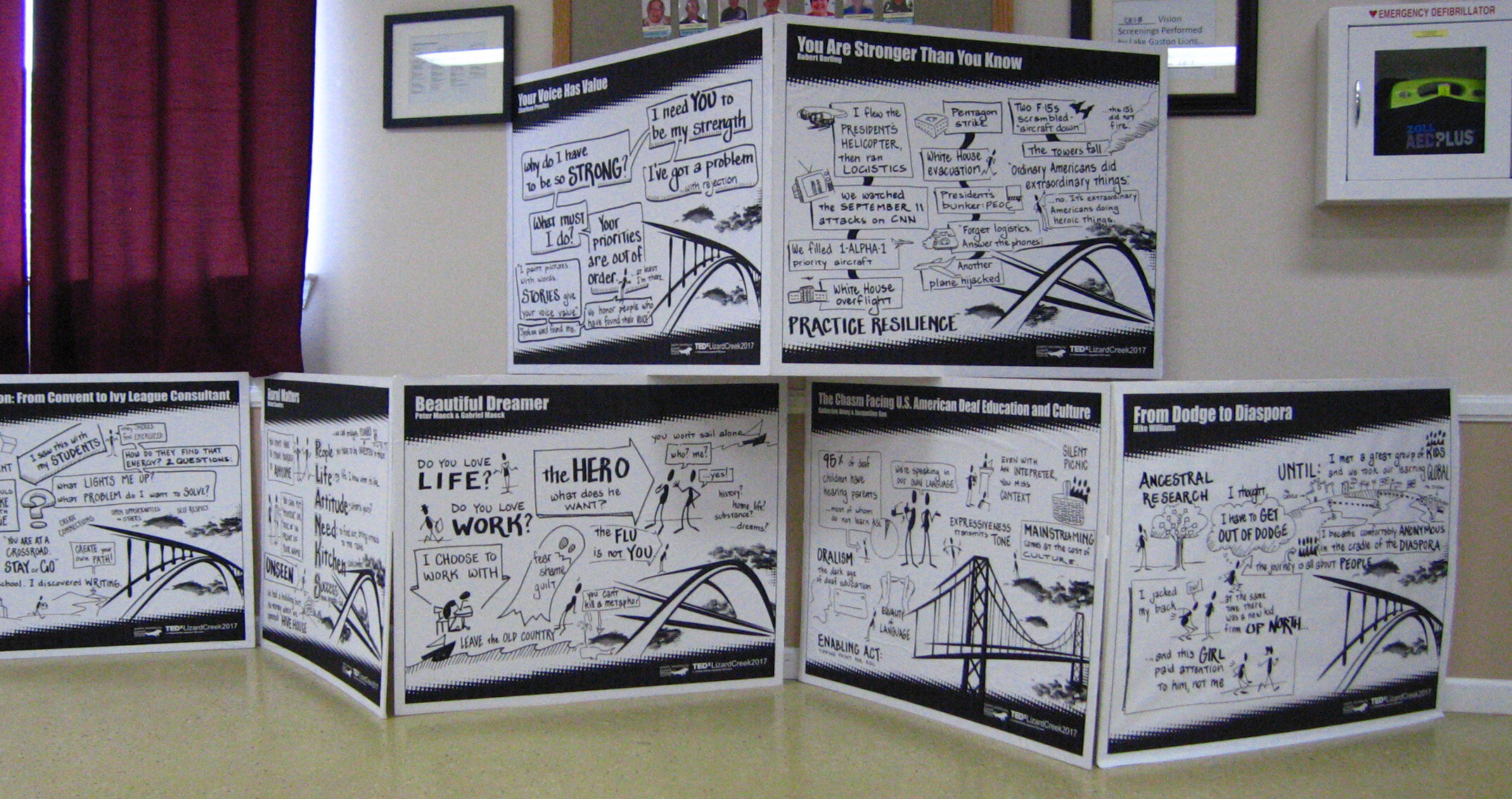 Graphic illustrations of TEDx Talks are visual reminders
