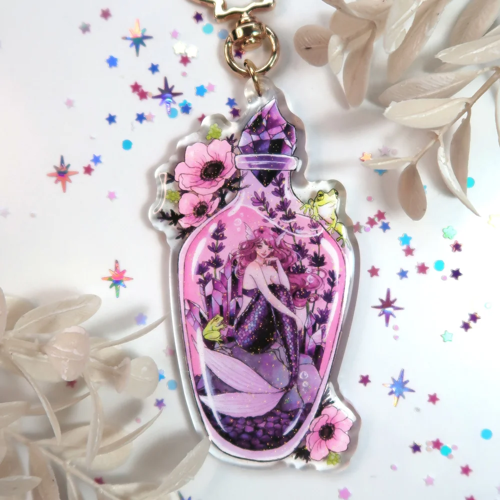 ✧Lavender mermaid potion glitter keychain — Aria-Illustration