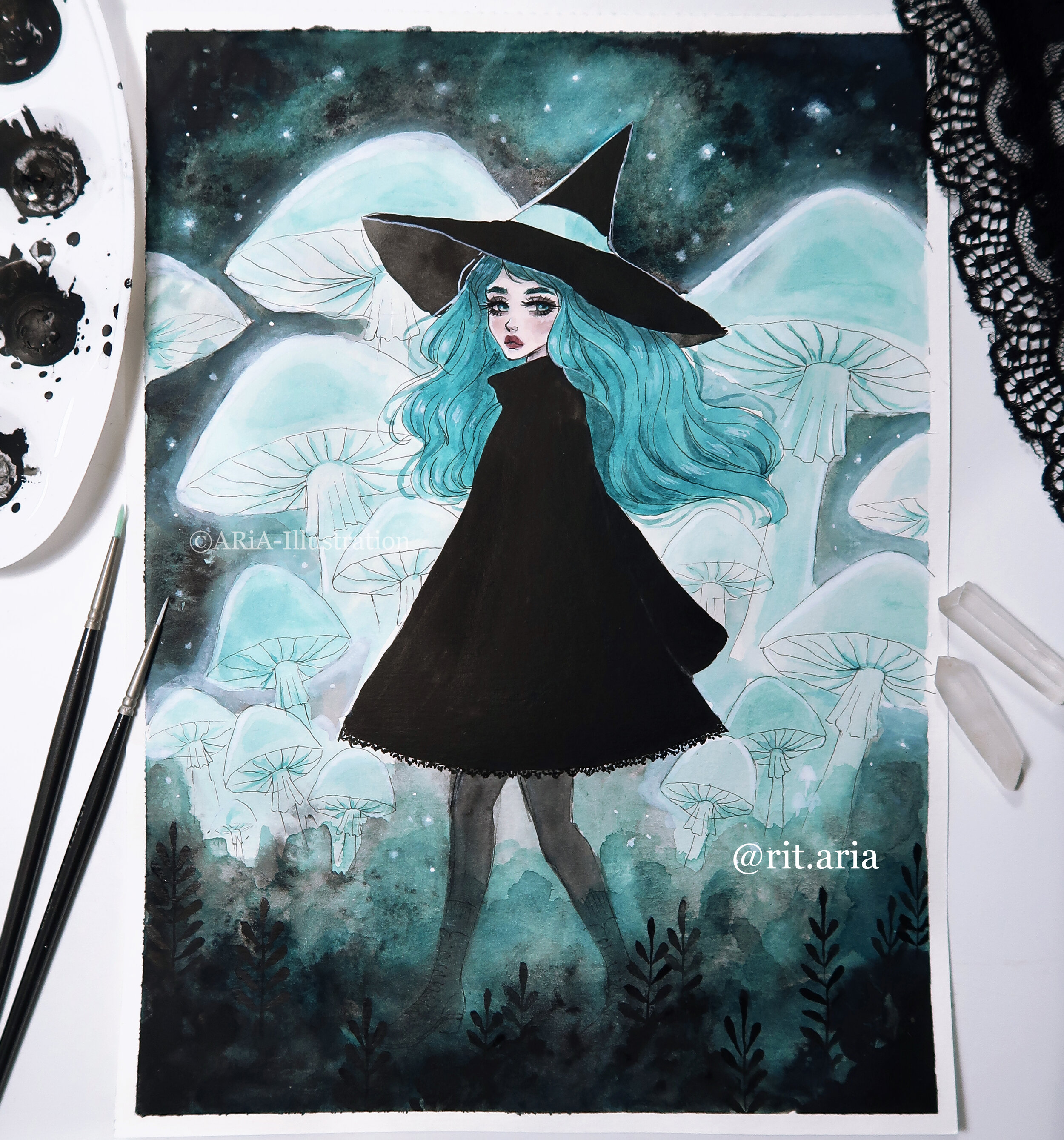 Glowing Mushroom witch Original Art 
