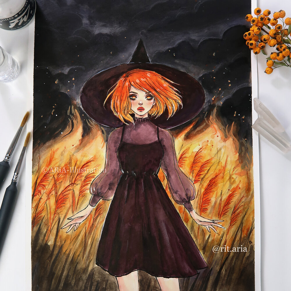 Fire witch Original Art — Aria-Illustration