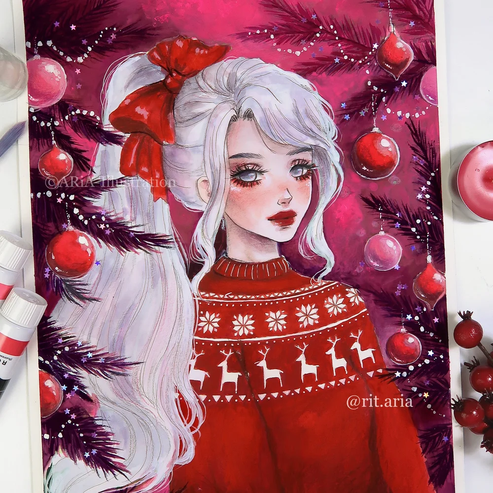 Pink Christmas Art print — Aria-Illustration pink-christmas-art-print-aria-illustration