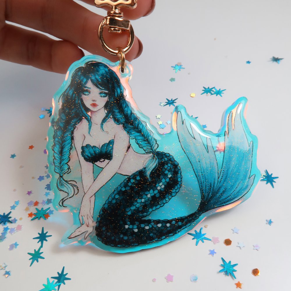 Mermaid Holographic Scrunchie Safety Keychain