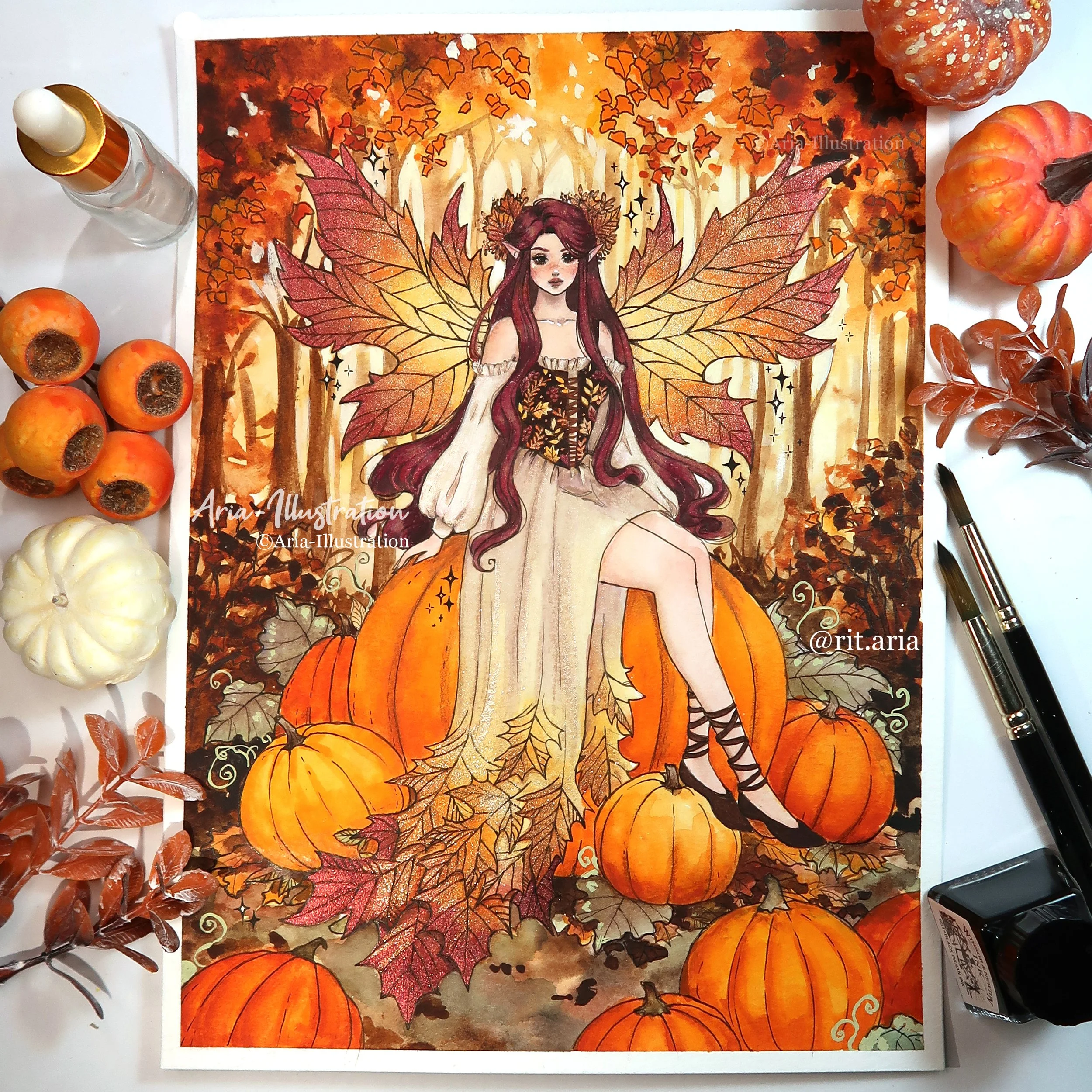 Autumn Fairy Original art - Embellished with sparkling watercolors ...