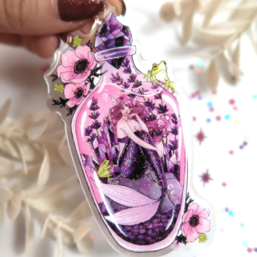 ✧Lavender mermaid potion glitter keychain — Aria-Illustration