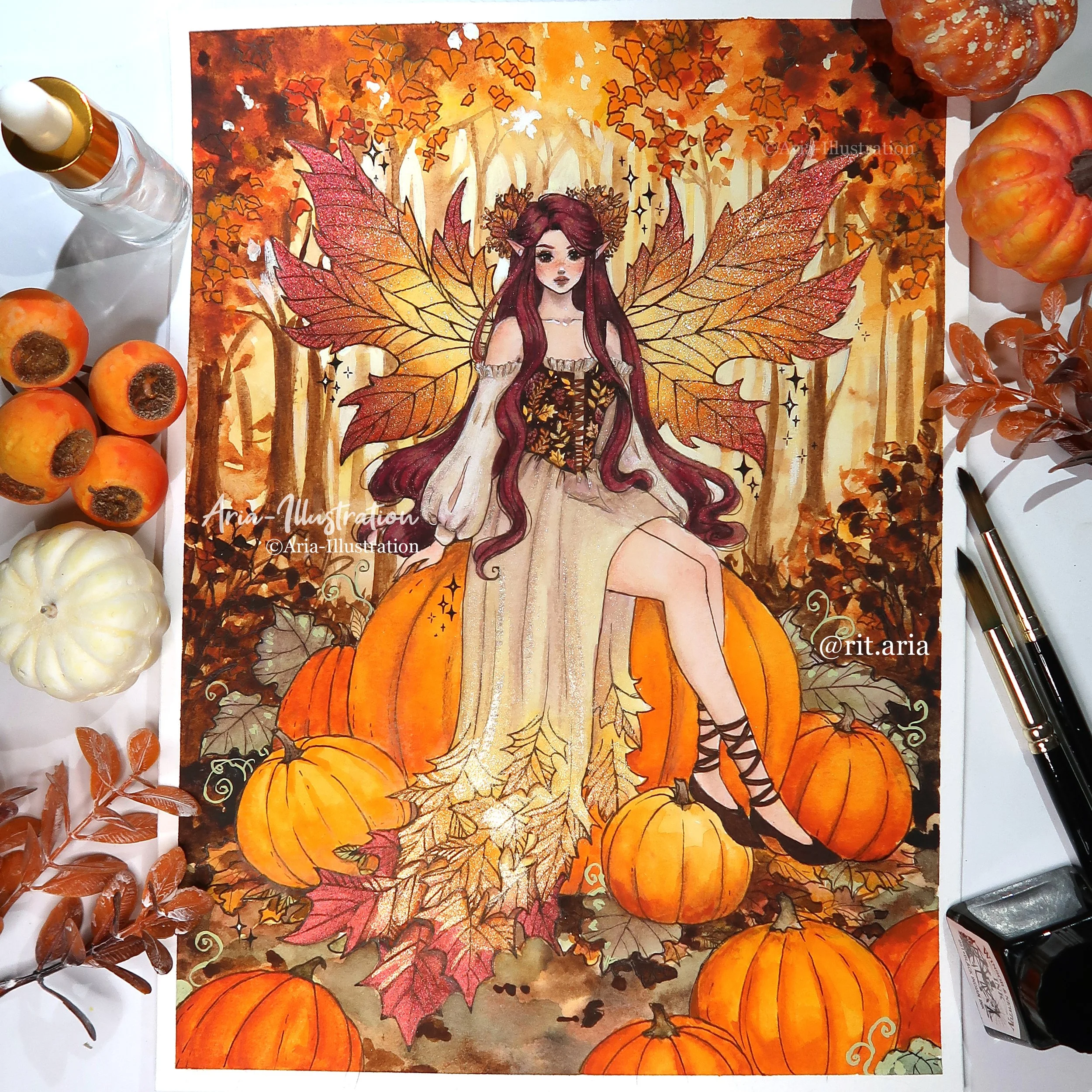 Autumn Fairy Original art - Embellished with sparkling watercolors ...
