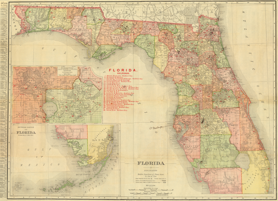 Florida Railroads Map, 1904