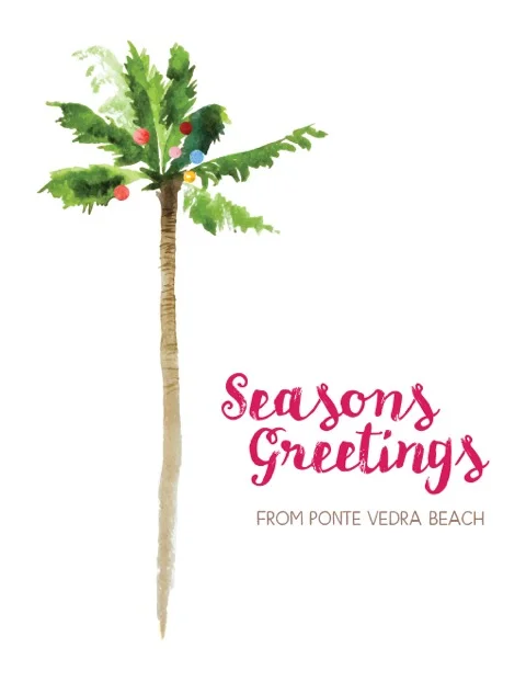 Seasons Greetings Water Color Palm Tree Card