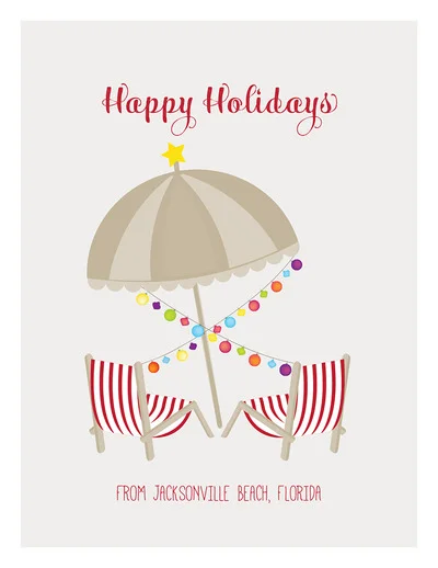 Merry Christmas, Umbrella and Beach Chairs