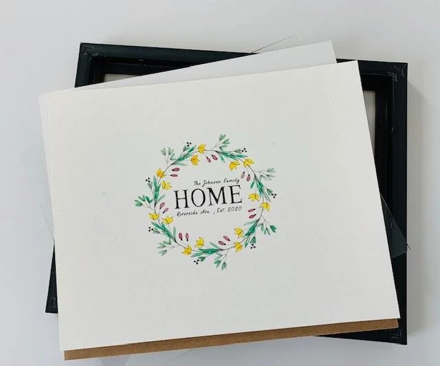 "Home" with Floral Wreath Watercolor