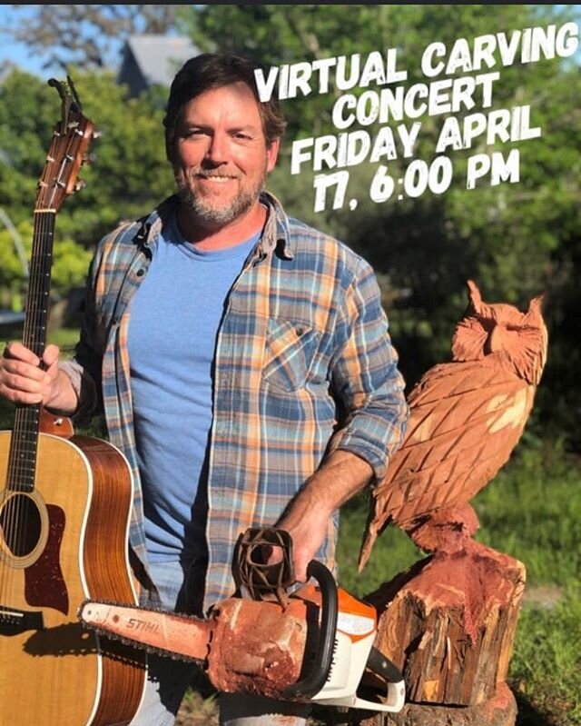 Join my good buddy @derek.spence_ on Facebook Live tomorrow at 6pm! Some wine, a guitar, and a chainsaw... what could possibly go wrong? He&rsquo;ll be singing some 80&rsquo;s Country in between carving...if he has any fingers left 😳