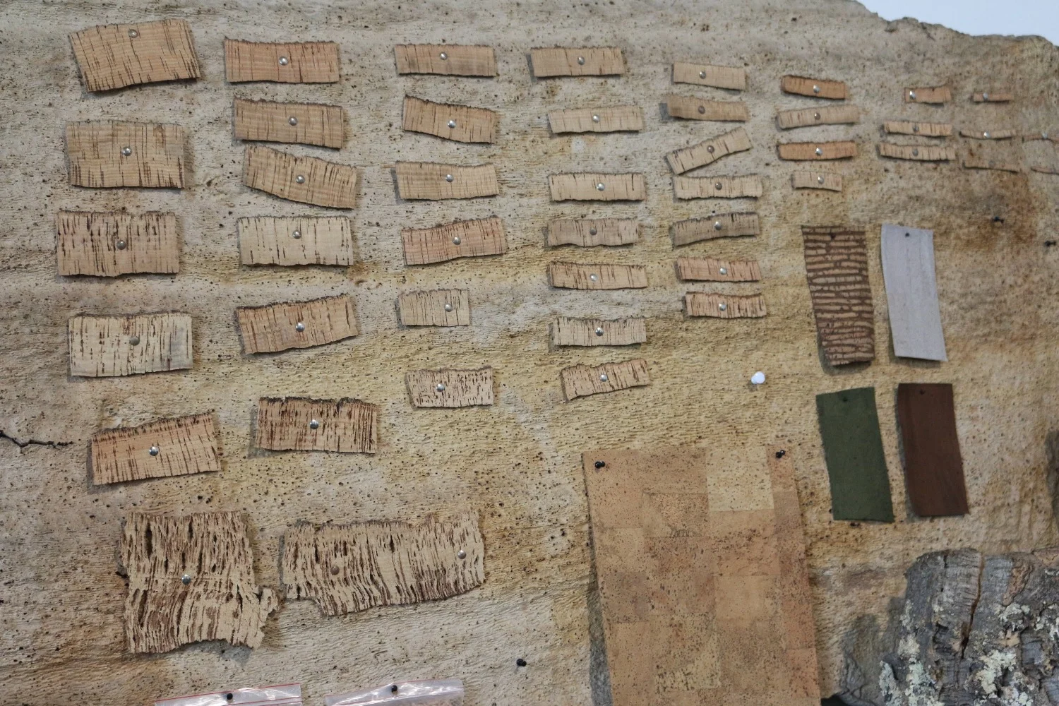 A literal cork board, designating quality levels. Higher quality, less porous cork at the top; lower quality at the bottom