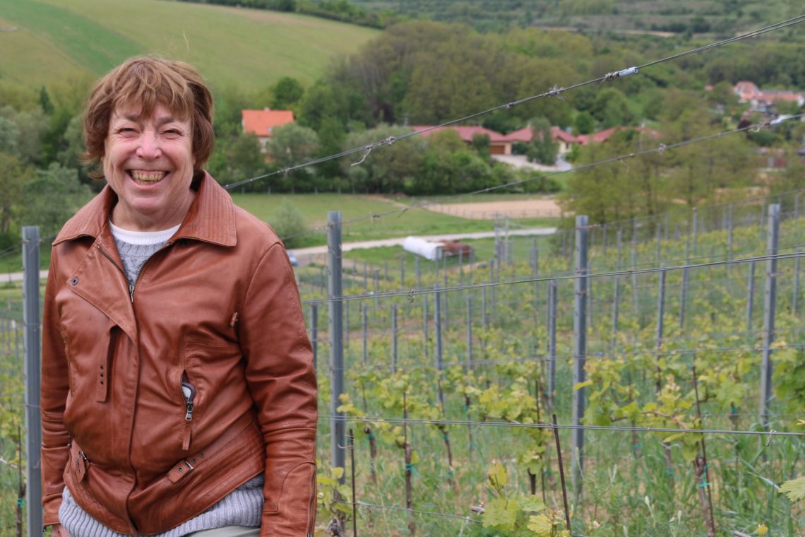 My mom enjoying the vineyard tour at Václav