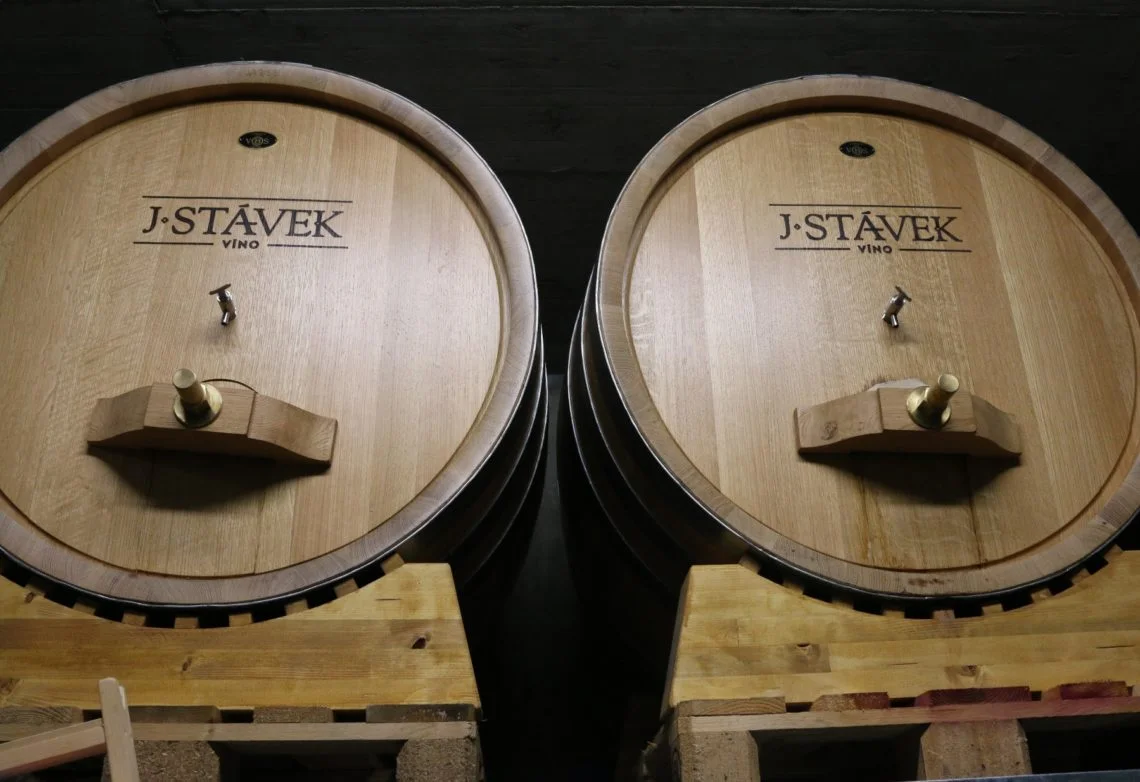 Barrel room at J. Stávek’s Winery