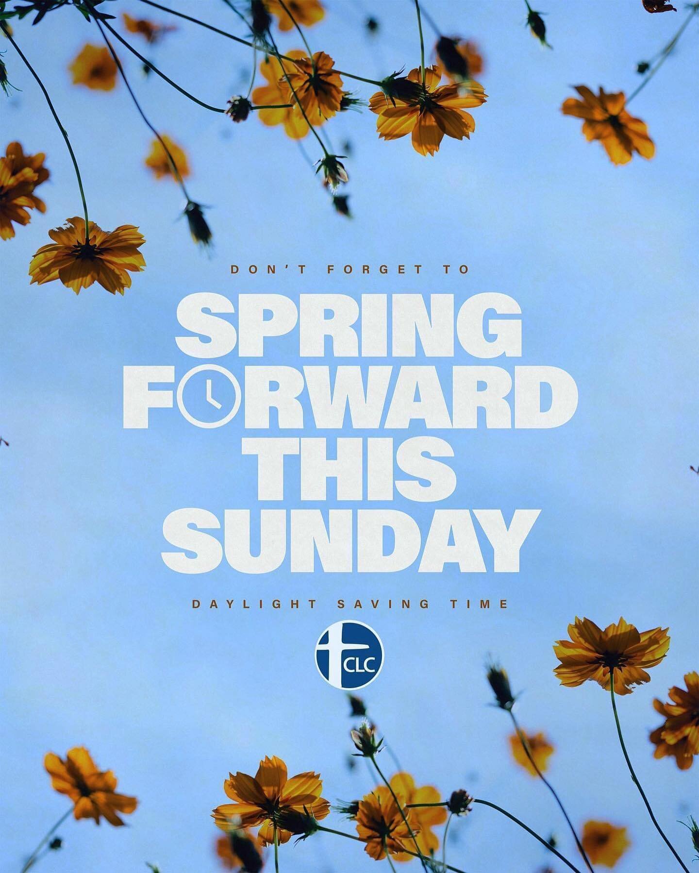 REMINDER: Daylight Savings Time starts tomorrow. Please don't forget to set your clocks 1 hour forward.  See you at 11am for a wonderful church service! 🕰💒🎉#Blessings #ReachConnectServe