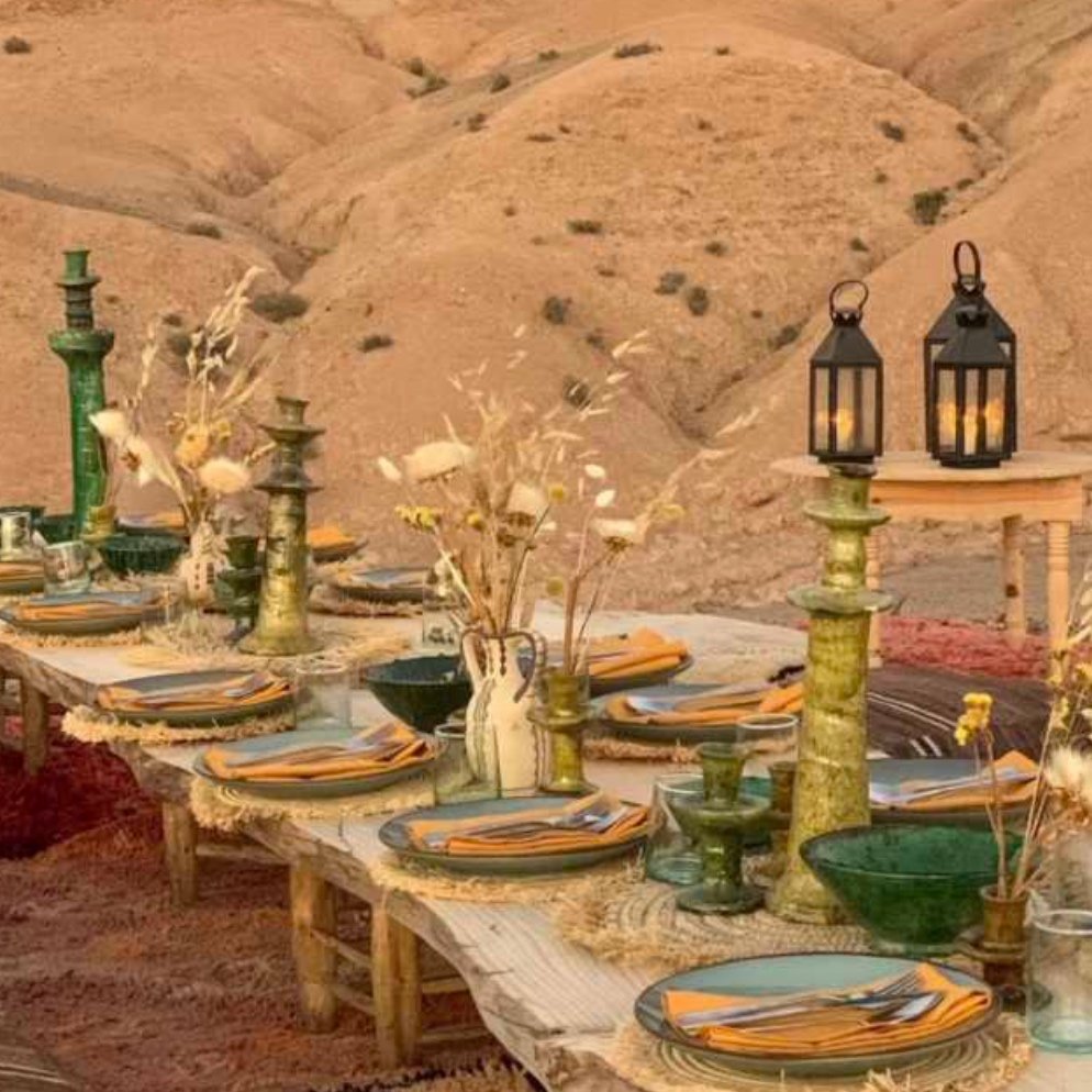 Outdoor Dinner in the desert at Be Agafay Luxury Hideaway Camp