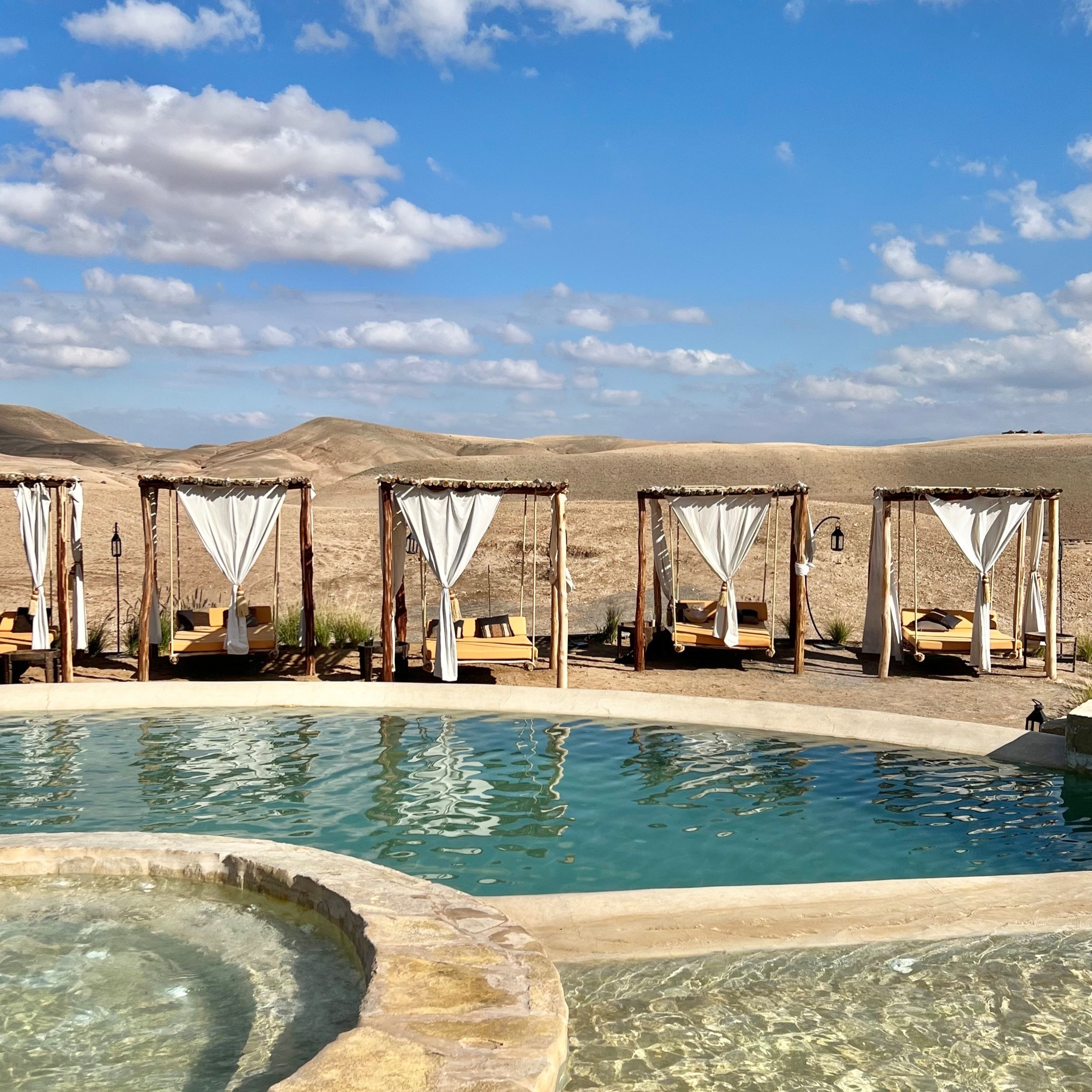 pool and sunbeds at the Be Agafay hideaway camp in Morocco