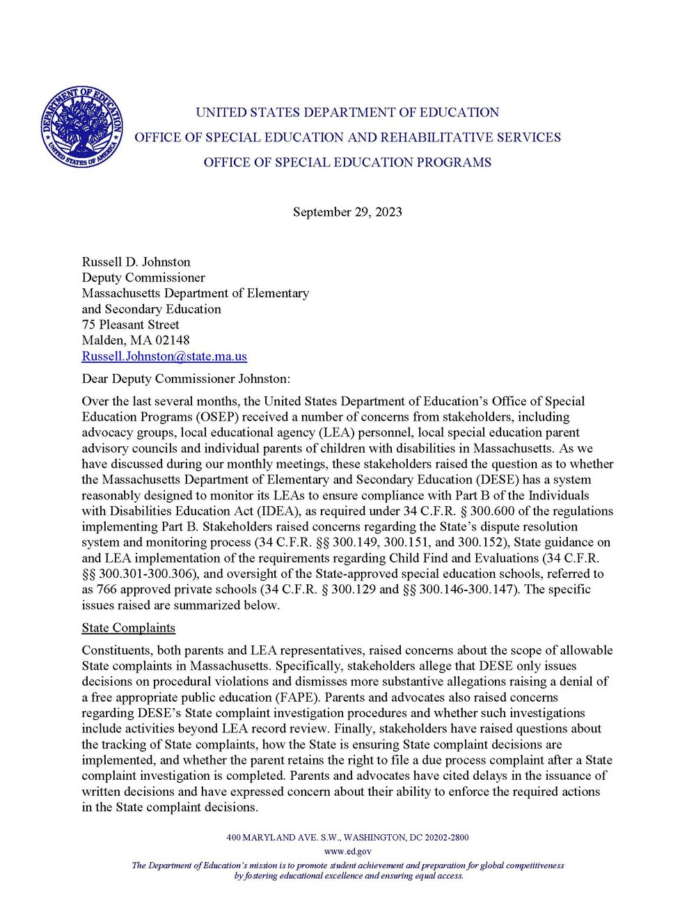 SPEDWatch Announcemet with OSEP Letter 09-29-2023_Page_1.jpg