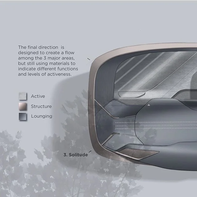 Different activeness levels in different zones - driving/refreshing/solitude

122017 A C U R A S O L I T U D E -
-
-
-
-
-  #ACURA #Honda #automotivedesign #cmf #industrialdesign #cardesignsketch #carinteriors #conceptcardesign #transportationdesign 