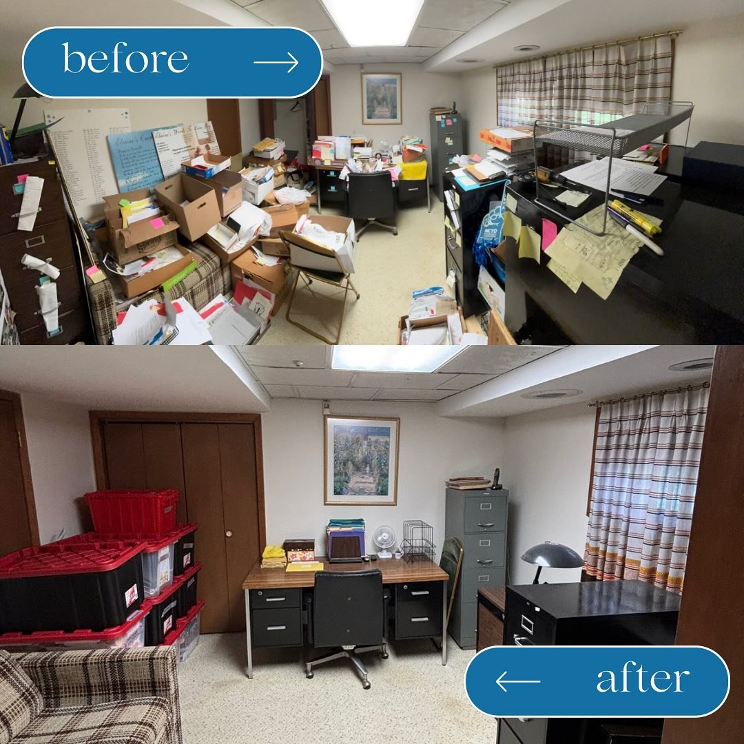 50+ years of paperwork&mdash;sorted, organized, and simplified. This basement office is now clear, calm, and functional. Another transformation by A Simpler Life Now! #Decluttered #OrganizedLiving #BeforeAndAfter #ASimplerLifeNow @cecbeis @stevebeisl