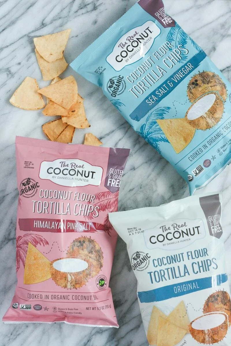 The Real Coconut tortilla chips and snacks.