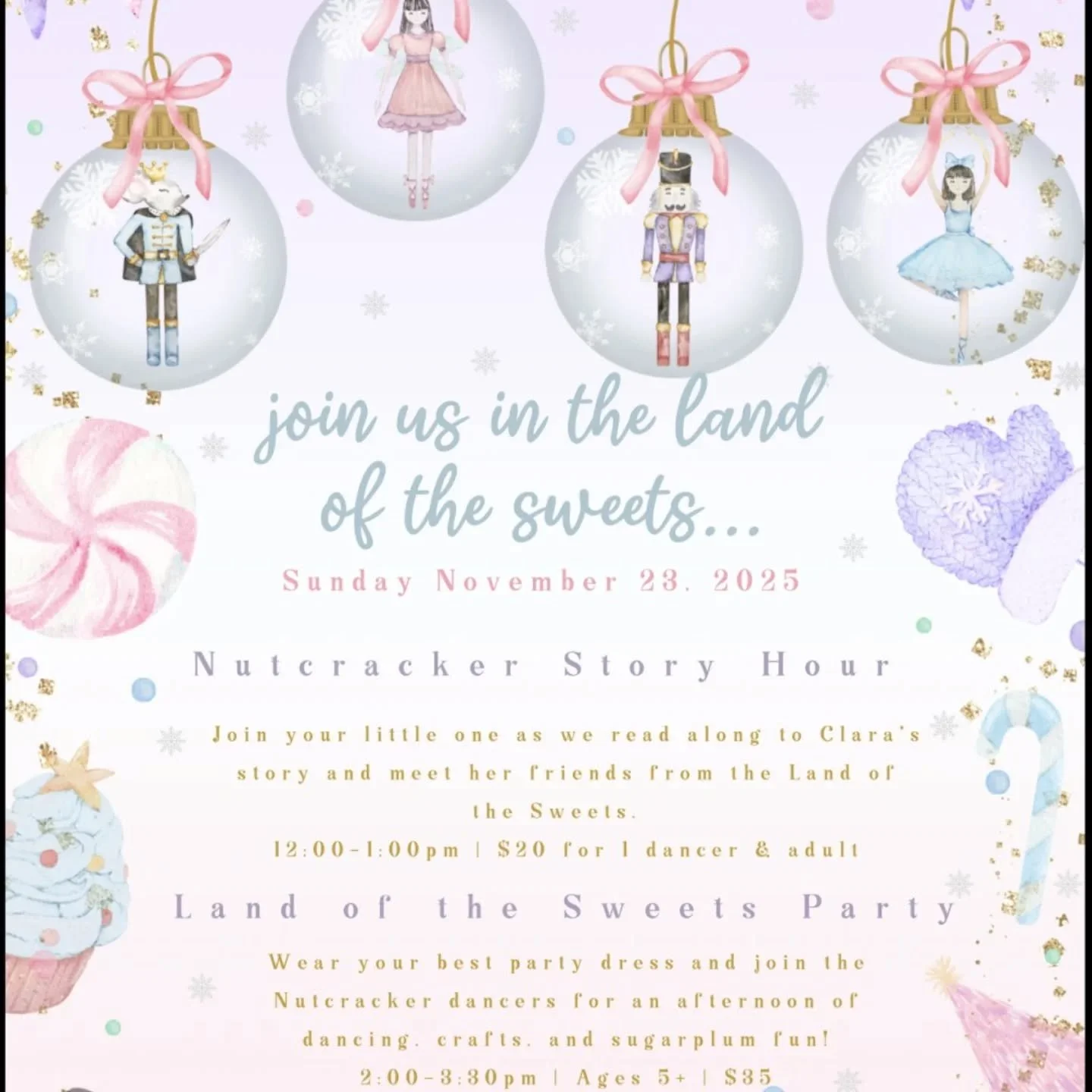 We have a few spots left in our Land of the Sweets events this weekend! Reach out to us today to register your dancer 🍬🍭 #lpaalltheway