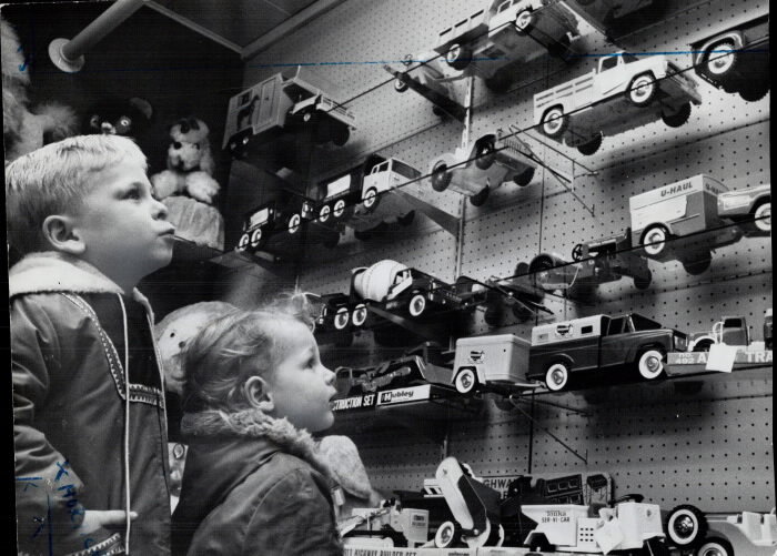 Children looking at toys before Christmas - 1962 (Copy)