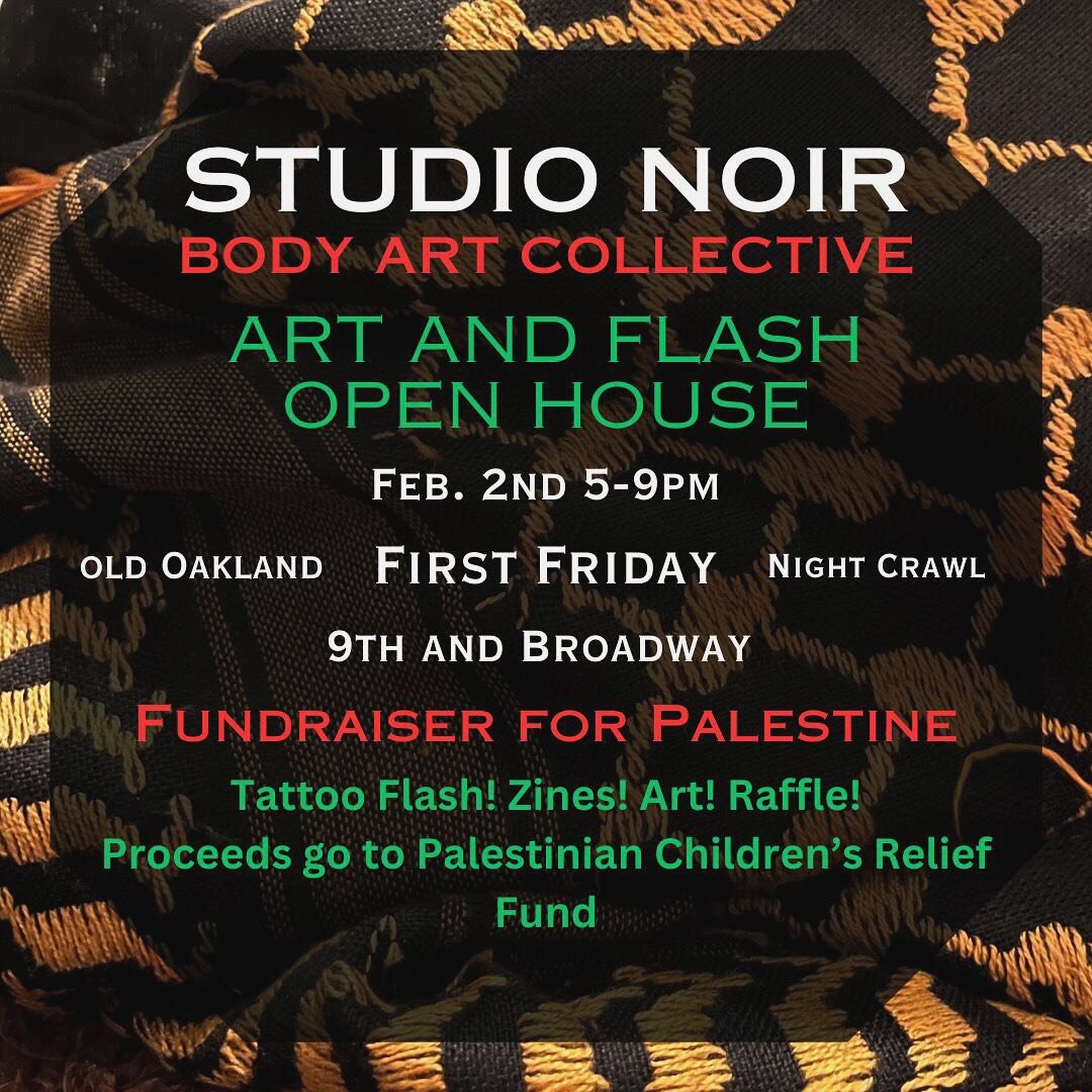 Hello Friends! We are very excited for our first event for the Old Oakland First Friday crawl coming up Friday February 2nd! The event will have food, music, vendors, and we'll be doing flash as well as a raffle to support Palestine Children's Relief