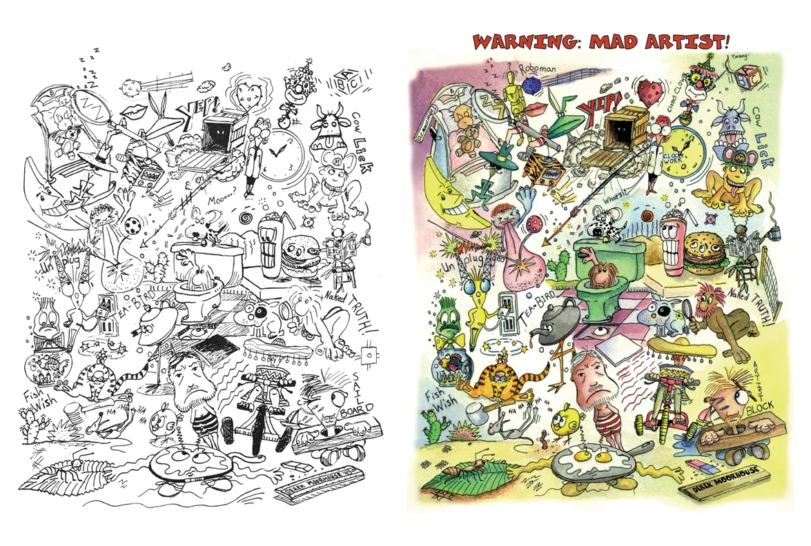 My ink line art and watercolour of the Mad Artist picture.